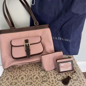 Dooney & Bourke Pink and Brown Leather East/West Logo Tote